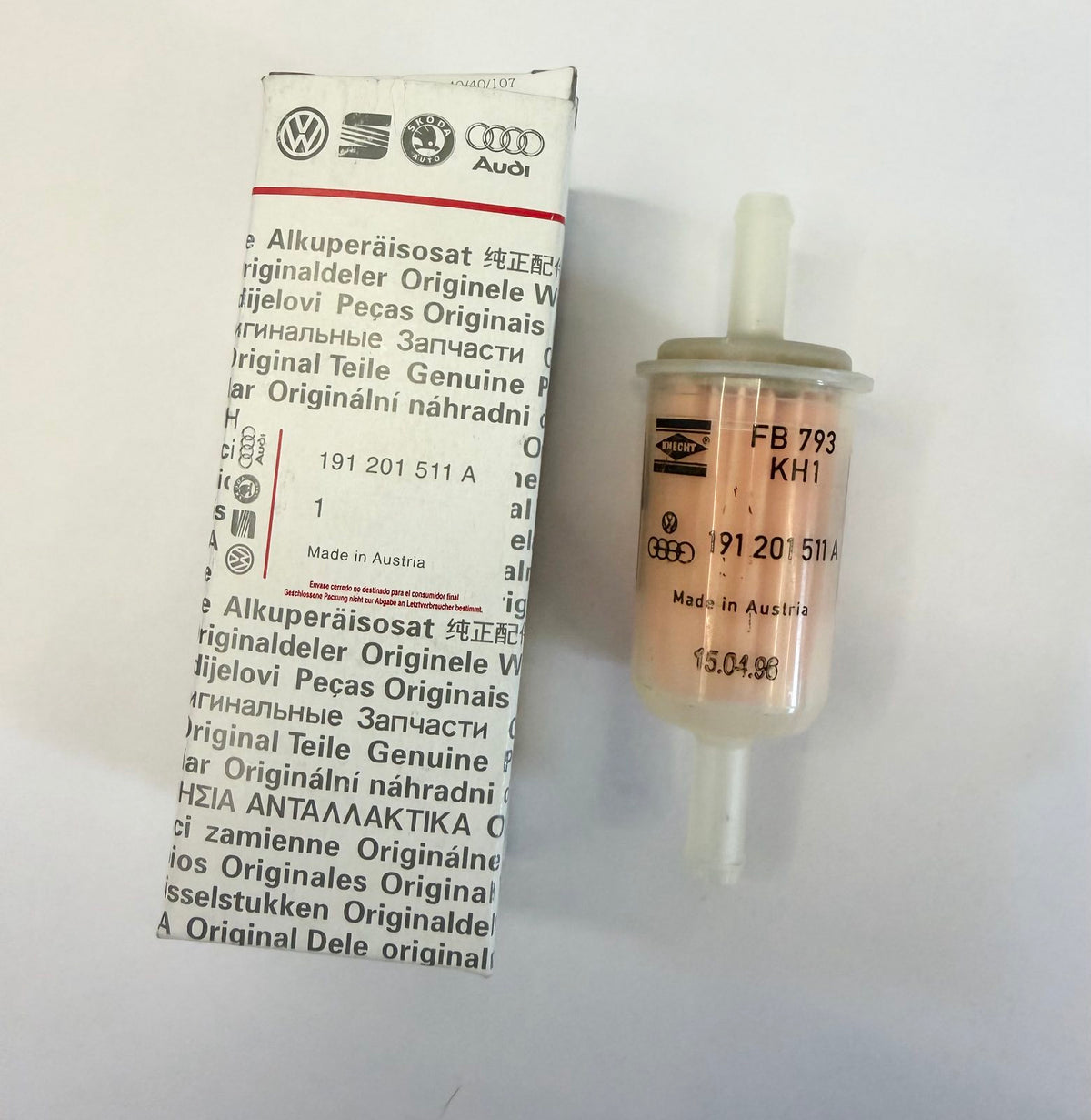 VW Audi Fuel Filter Inline 6mm Petrol Golf MK2 MK3 Passat 191201511A Genuine